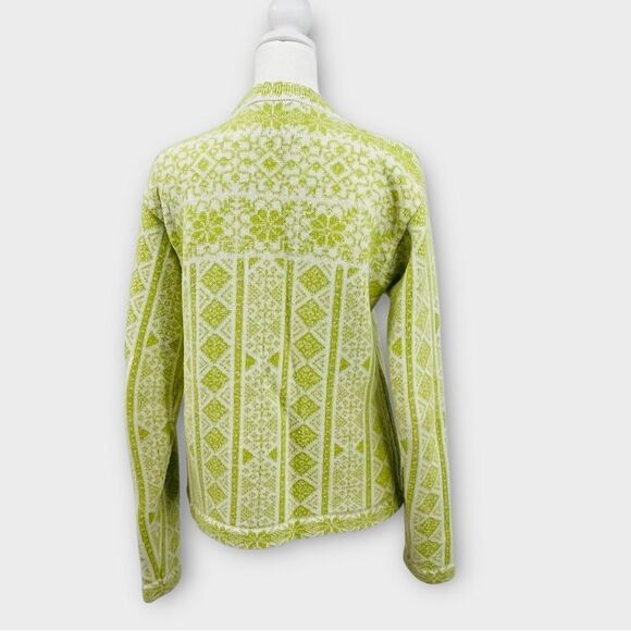 Planet Earth Full Zip Wool Fair Isle Cardigan Sweater In Green/White Size M - Picture 3 of 6